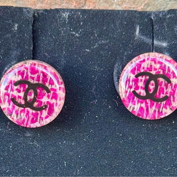 CHANEL pink and black  Earrings - Picture 1 of 9